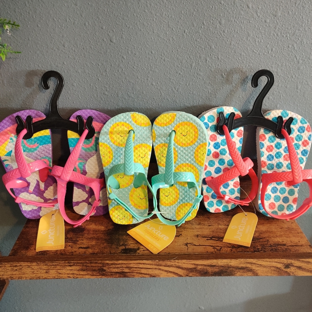Girls Toddler Flip Flops Set Of 3 Small 5/6 Baby Sandals Beach Pool Shoes NWT